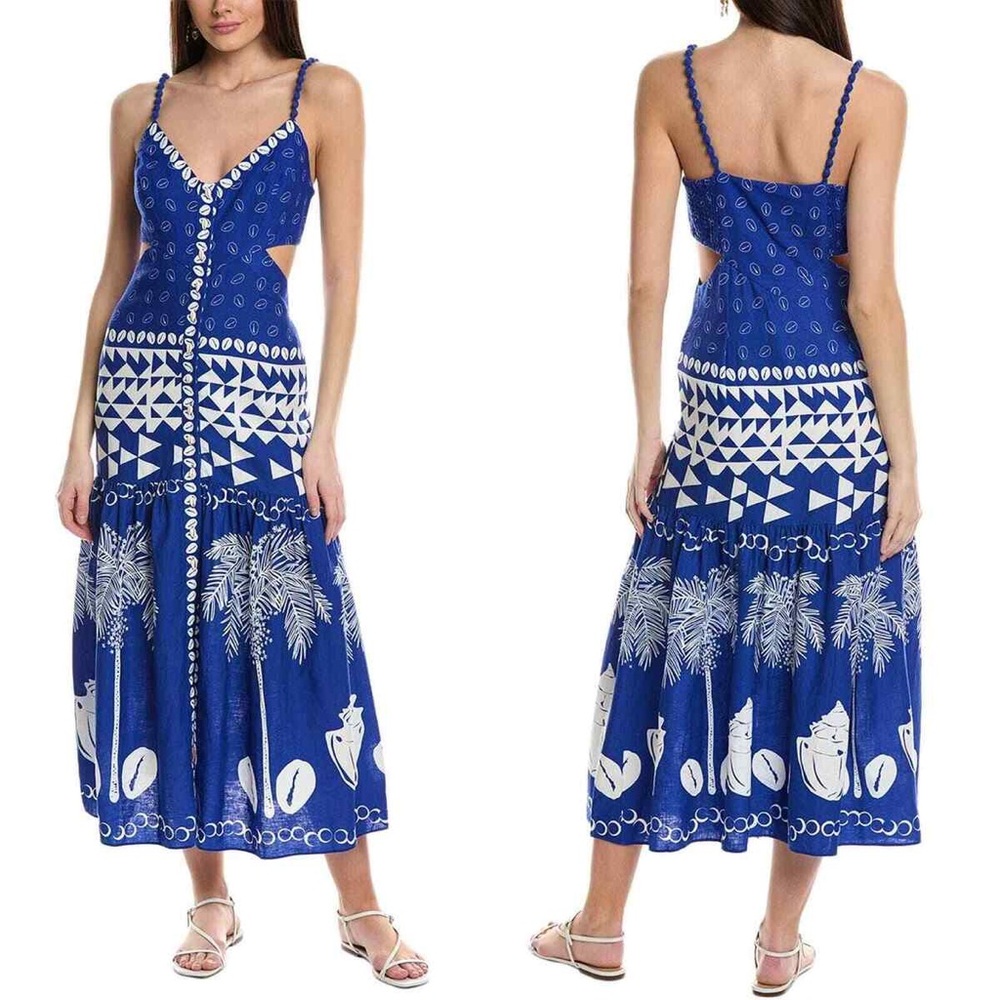 Farm Rio Blue Mixed Ondia Midi Dress